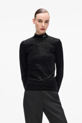 Tričko s dlouhým rukávem Karl Lagerfeld černá barva, s pologolfem, A4W17047