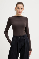 Tričko s dlouhým rukávem Karl Lagerfeld hnědá barva, A4W17045