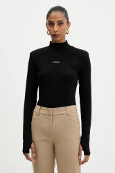 Tričko s dlouhým rukávem La Mania černá barva, s pologolfem, SLEEK