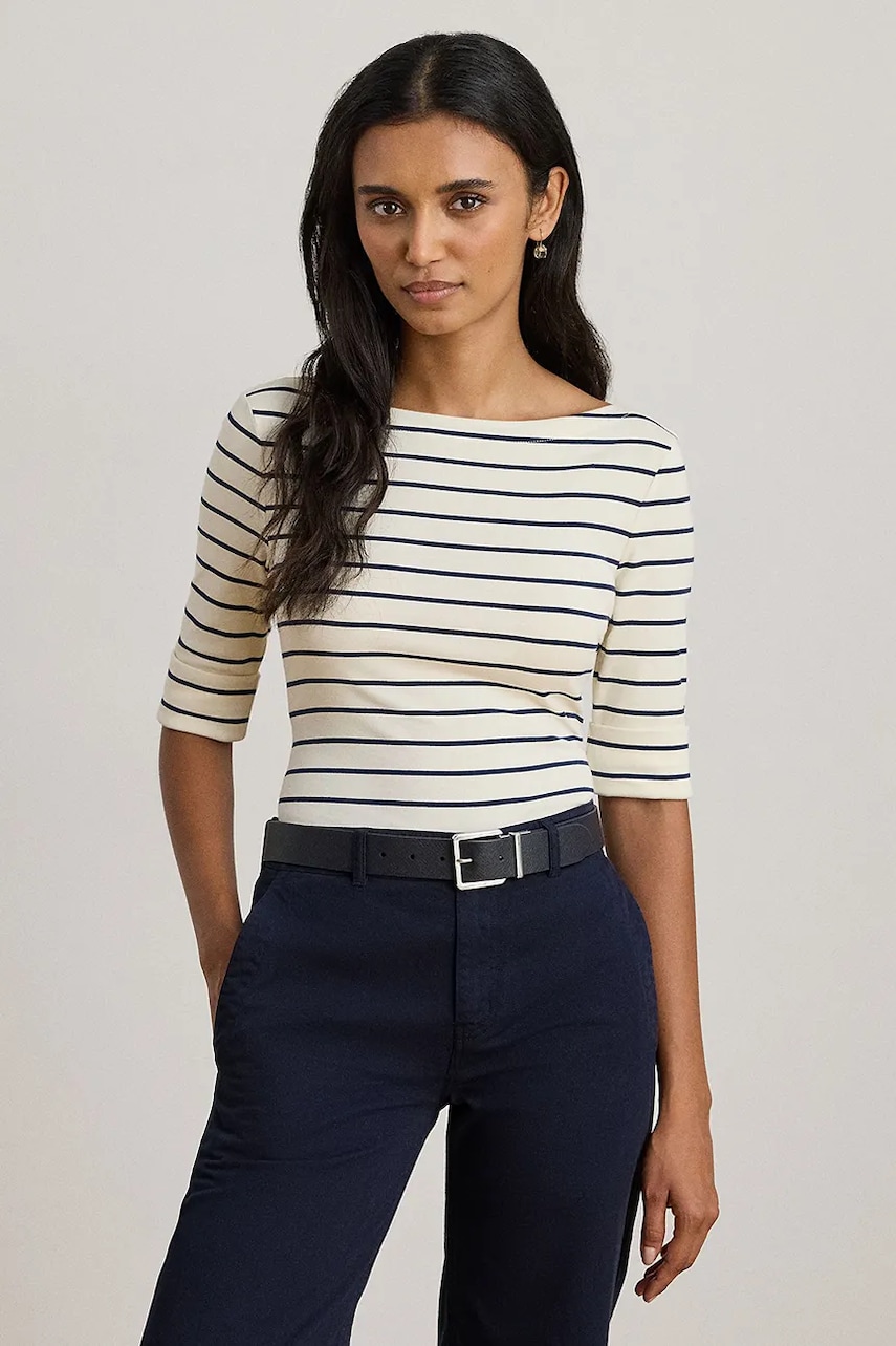 Tričko s dlouhým rukávem Lauren Ralph Lauren dámské, béžová barva, 200P03723