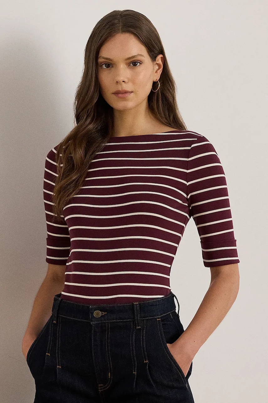 Tričko s dlouhým rukávem Lauren Ralph Lauren dámské, vínová barva, 200P03723