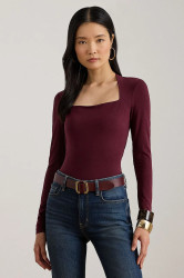 Tričko s dlouhým rukávem Lauren Ralph Lauren vínová barva, 200P03712