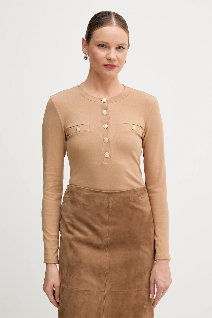 Tričko s dlouhým rukávem Marc Aurel béžová barva, 7705-7001-73918