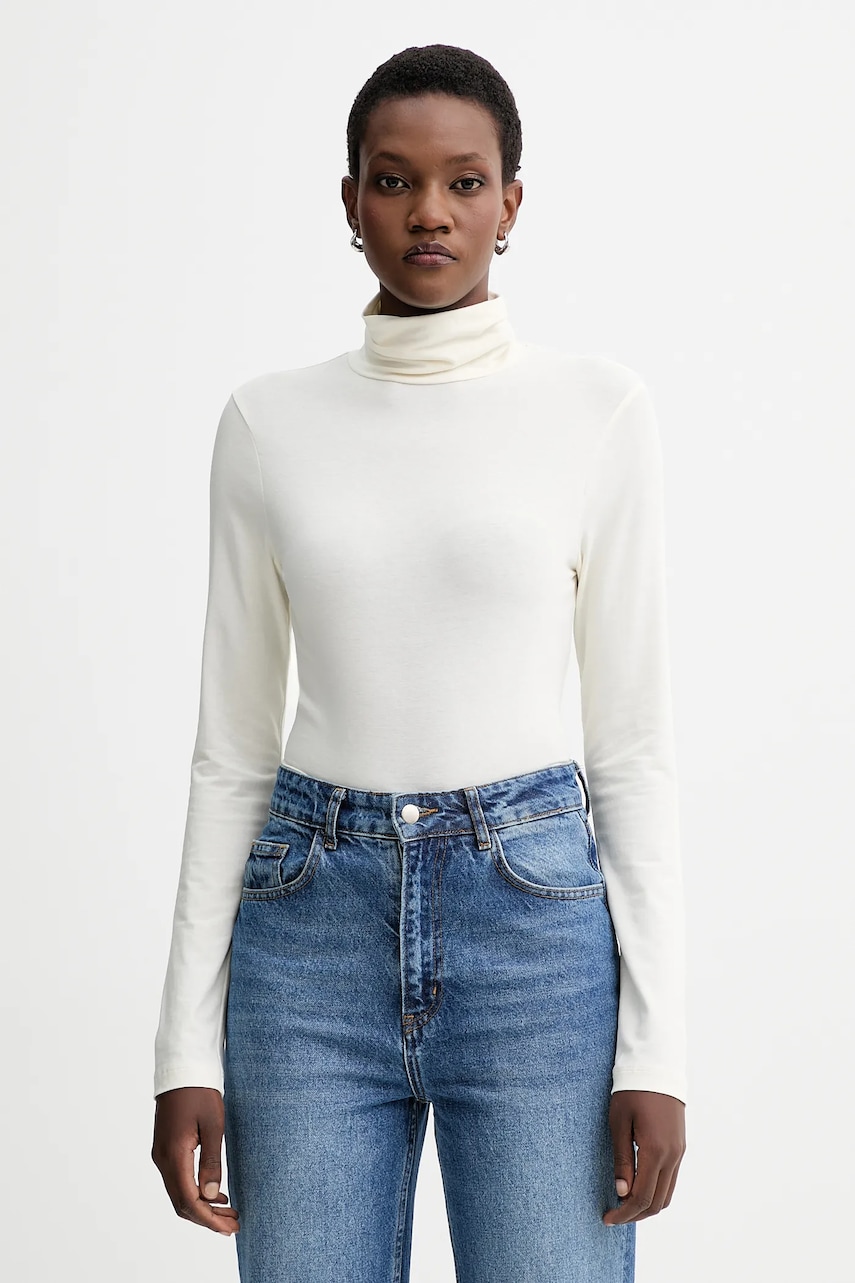 Tričko s dlouhým rukávem Marc O'Polo béžová barva, s golfem, 5000007277