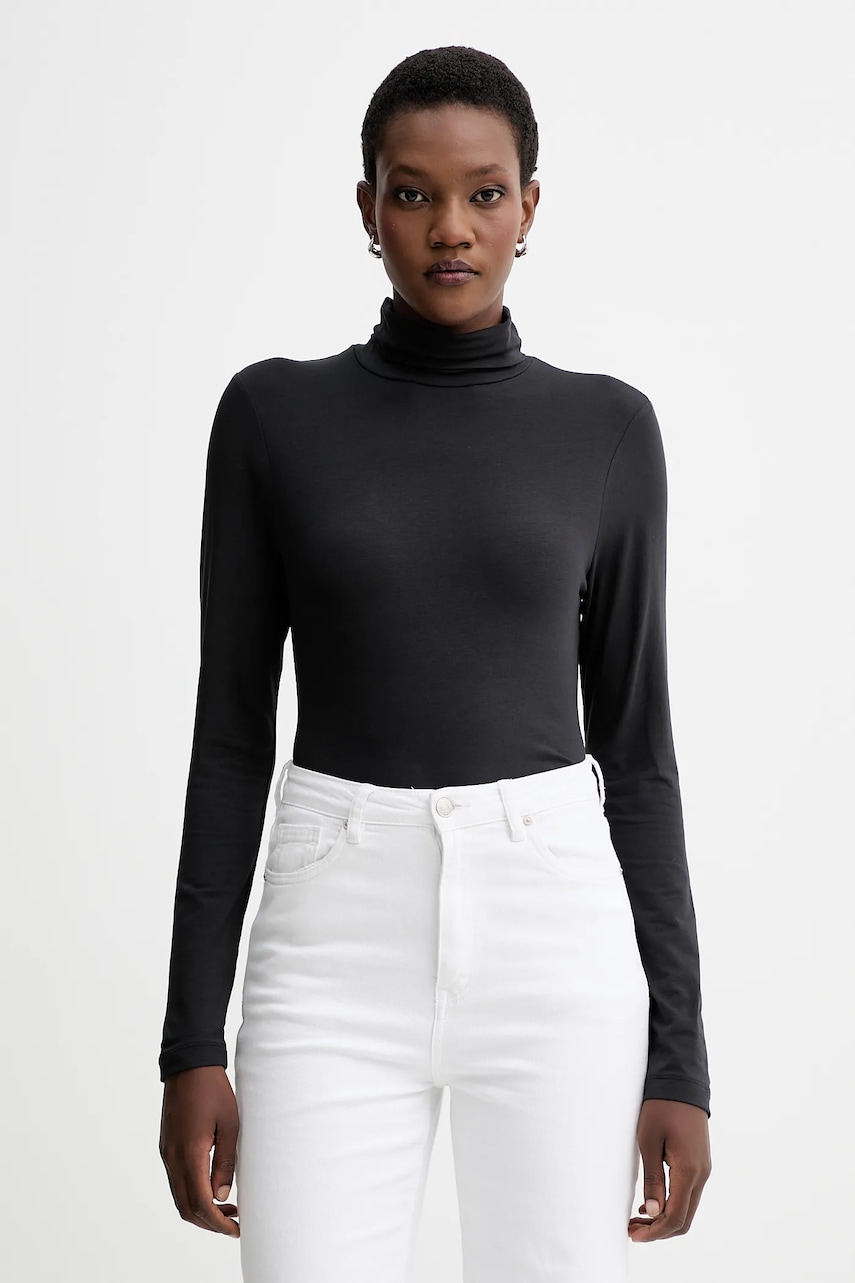 Tričko s dlouhým rukávem Marc O'Polo černá barva, s golfem, 5000007277