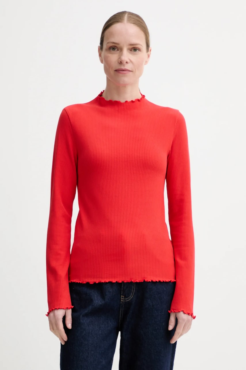 Tričko s dlouhým rukávem Marc O'Polo červená barva, s pologolfem, 5000005464