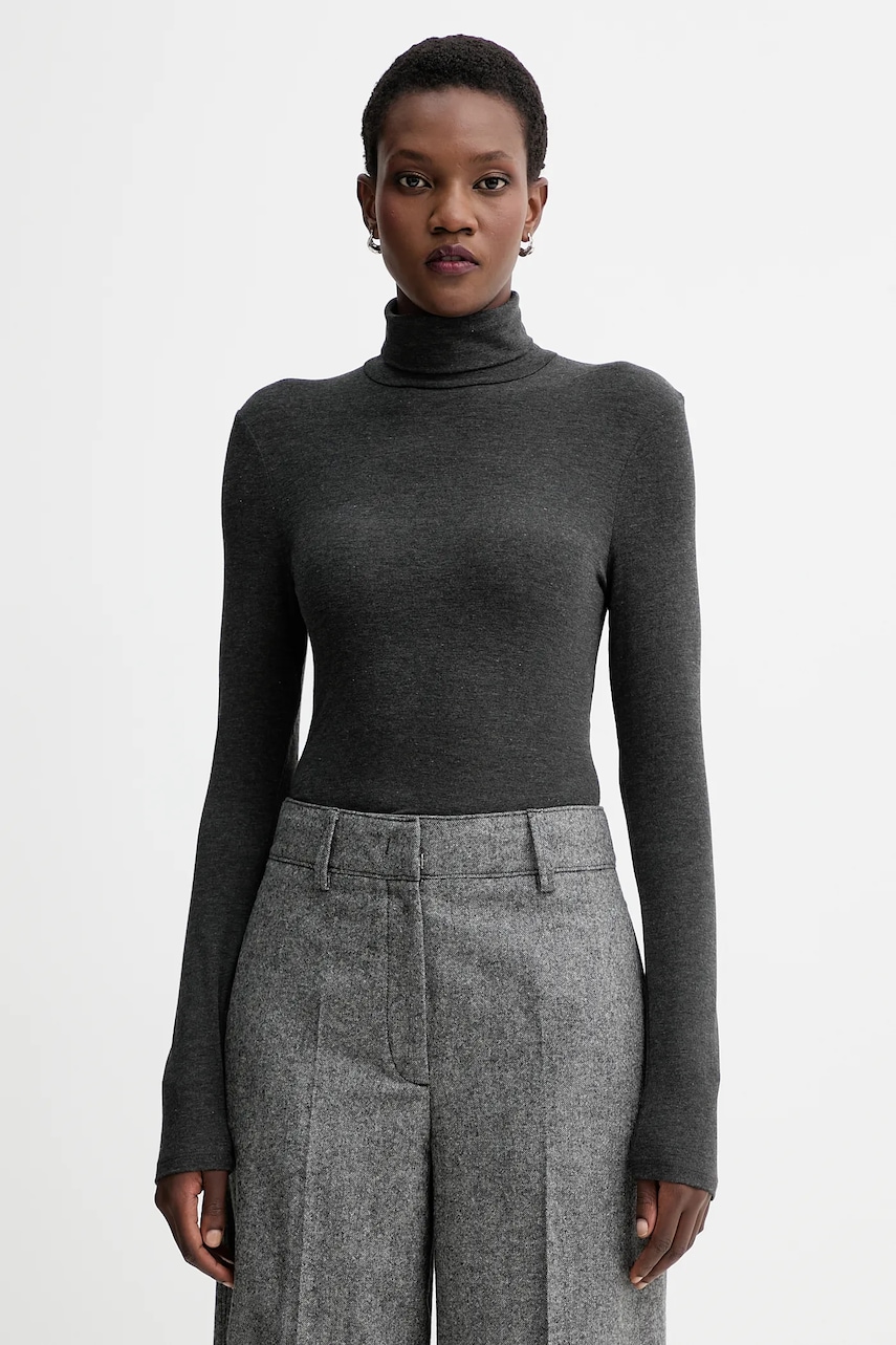 Tričko s dlouhým rukávem Marc O'Polo šedá barva, s golfem, 509215752177