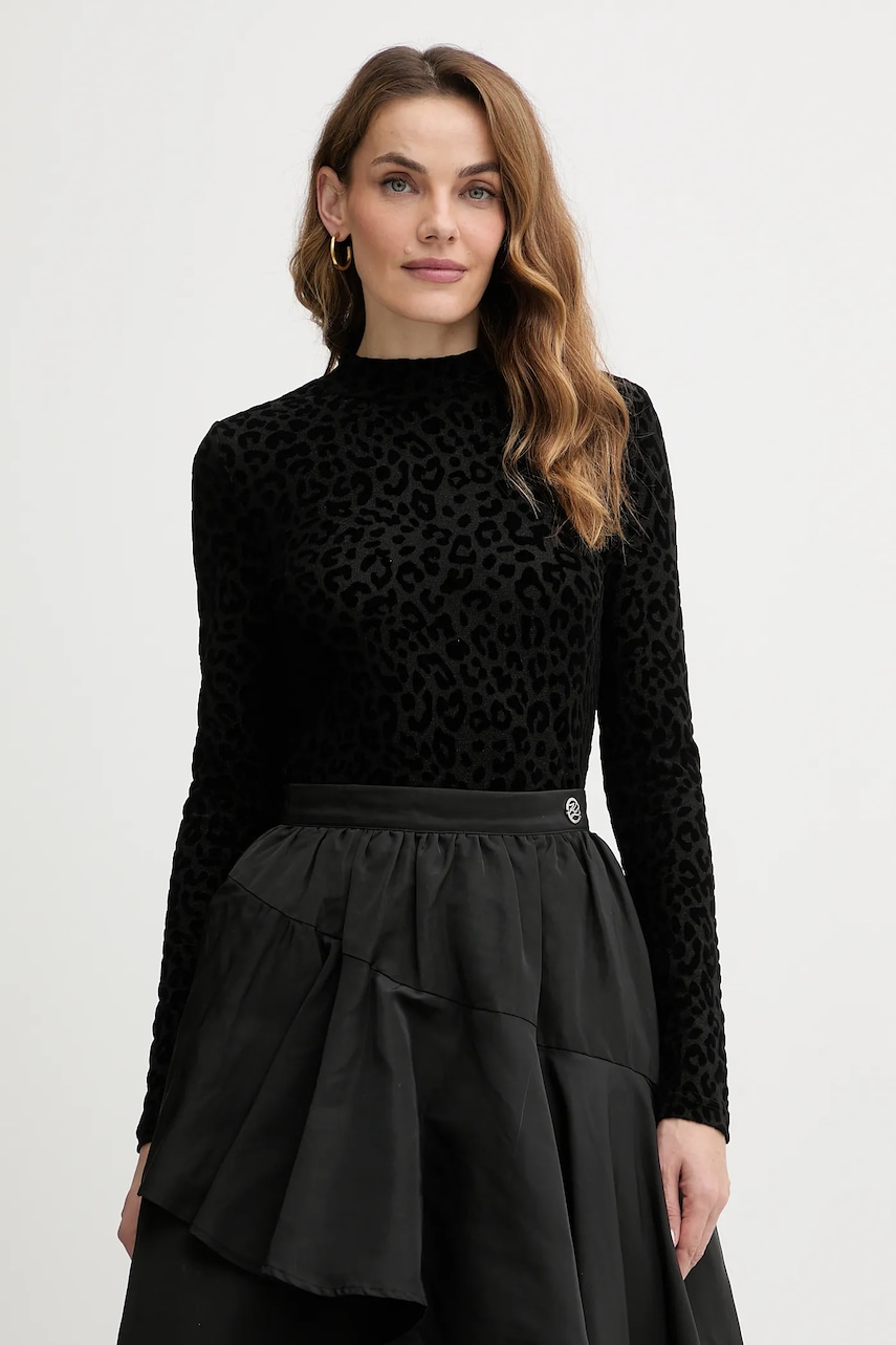 Tričko s dlouhým rukávem Morgan dámské, černá barva, s pologolfem, TWEEK