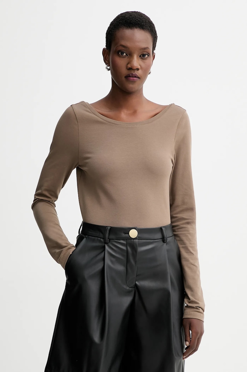 Tričko s dlouhým rukávem MUUV. hnědá barva, odkrytá záda