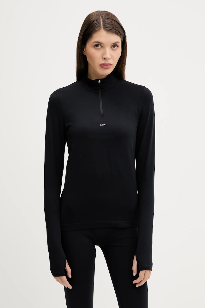 Tričko s dlouhým rukávem Pangaia Plant-Stretch Zipped Long Sleeve Top dámské, černá barva, 10002426