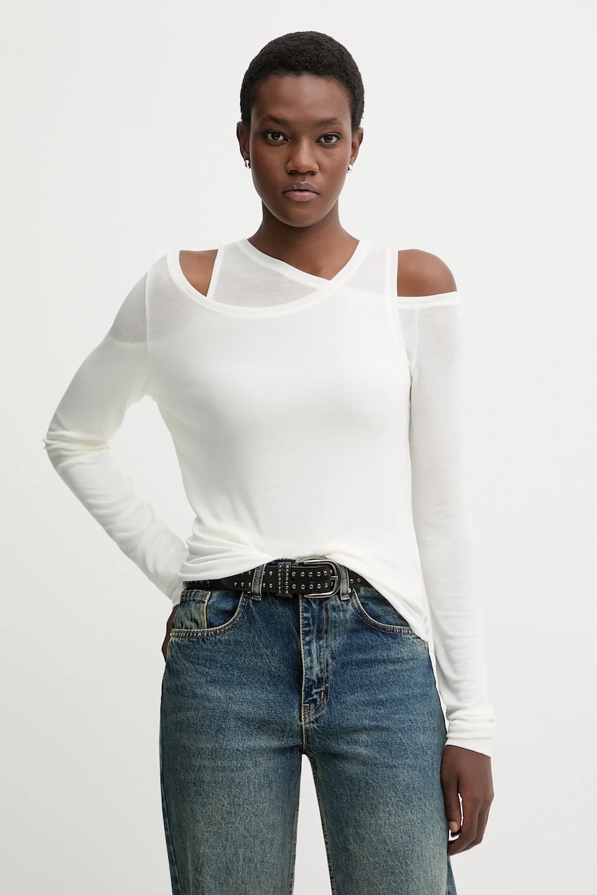 Tričko s dlouhým rukávem s přídavkem vlny Miss Sixty béžová barva, 6S4SJ06300