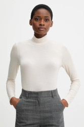 Tričko s dlouhým rukávem s příměsí kašmíru United Colors of Benetton béžová barva, s golfem, 3LRU3M077