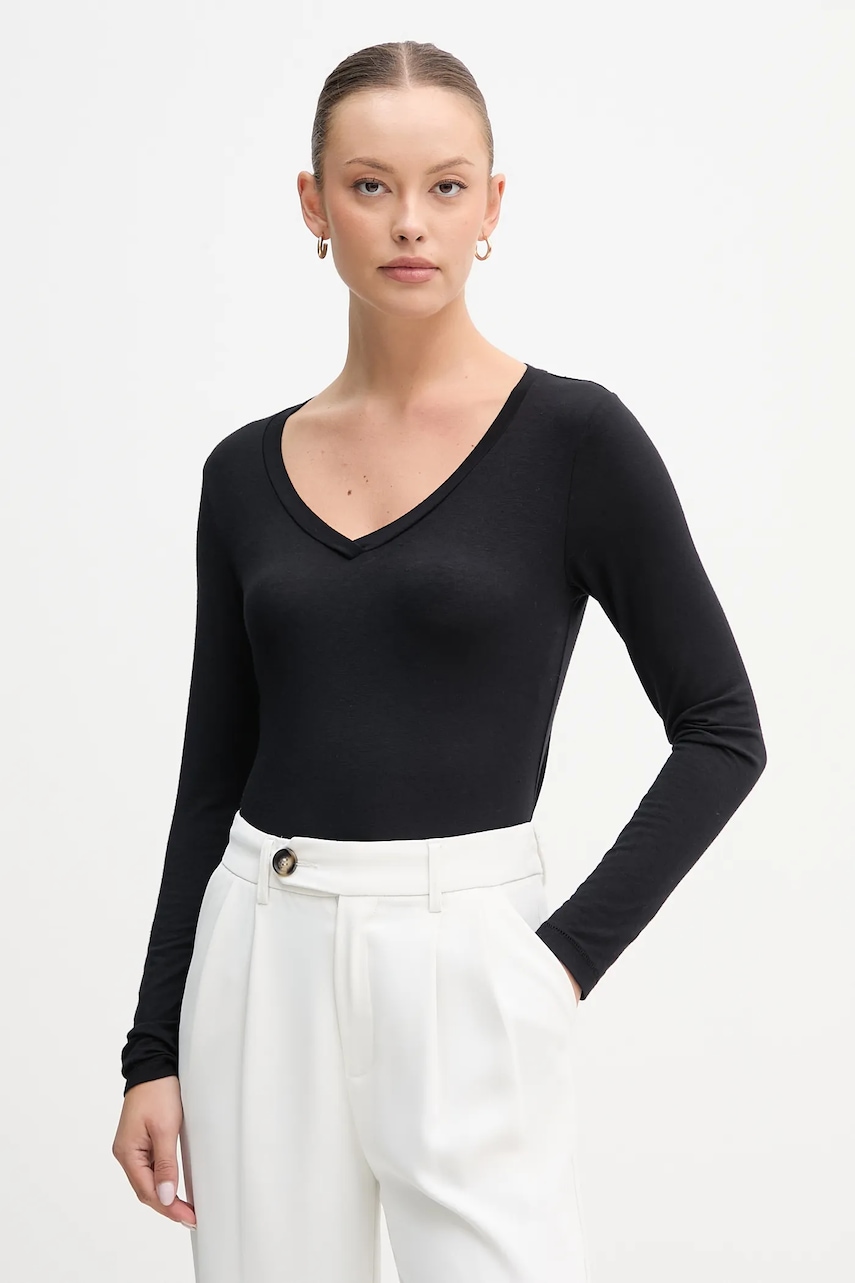 Tričko s dlouhým rukávem s příměsí kašmíru United Colors of Benetton černá barva, 3LRU3M076