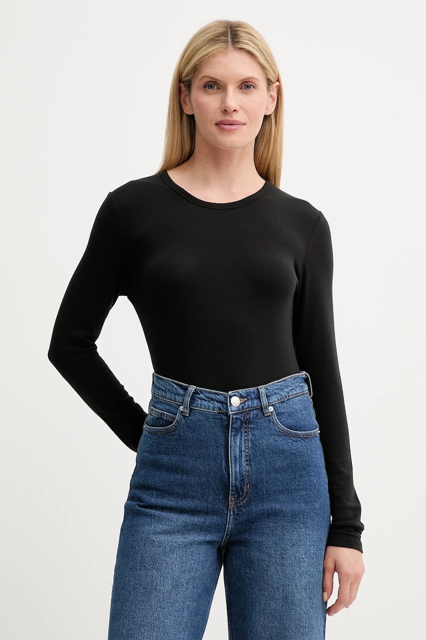 Tričko s dlouhým rukávem s příměsí vlny MUNTHE LUTEST černá barva, 247112724767