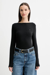 Tričko s dlouhým rukávem Tommy Hilfiger černá barva, WW0WW47309