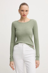 Tričko s dlouhým rukávem Tommy Hilfiger zelená barva, UW0UW06066