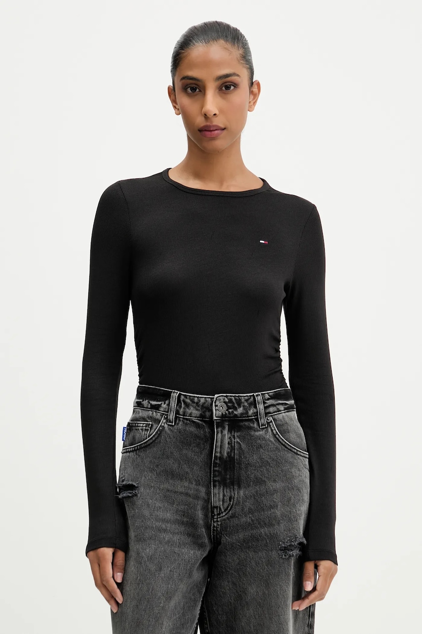 Tričko s dlouhým rukávem Tommy Jeans černá barva, DW0DW21568