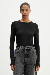 Tričko s dlouhým rukávem Tommy Jeans černá barva, DW0DW21568