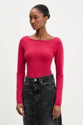 Tričko s dlouhým rukávem Tommy Jeans růžová barva, DW0DW21548