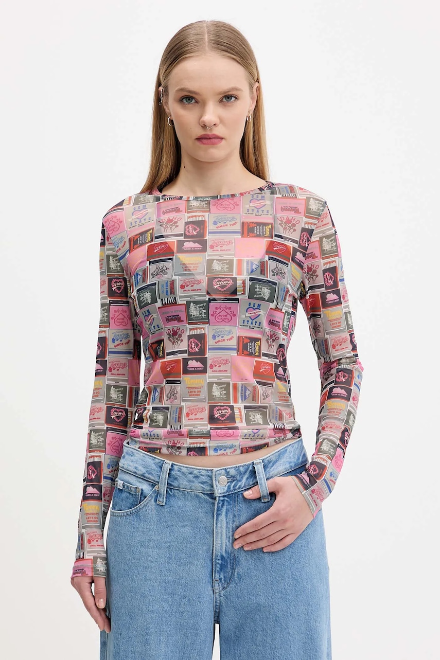 Tričko s dlouhým rukávem Tommy Jeans růžová barva, DW0DW21558