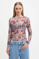 Tričko s dlouhým rukávem Tommy Jeans růžová barva, DW0DW21558