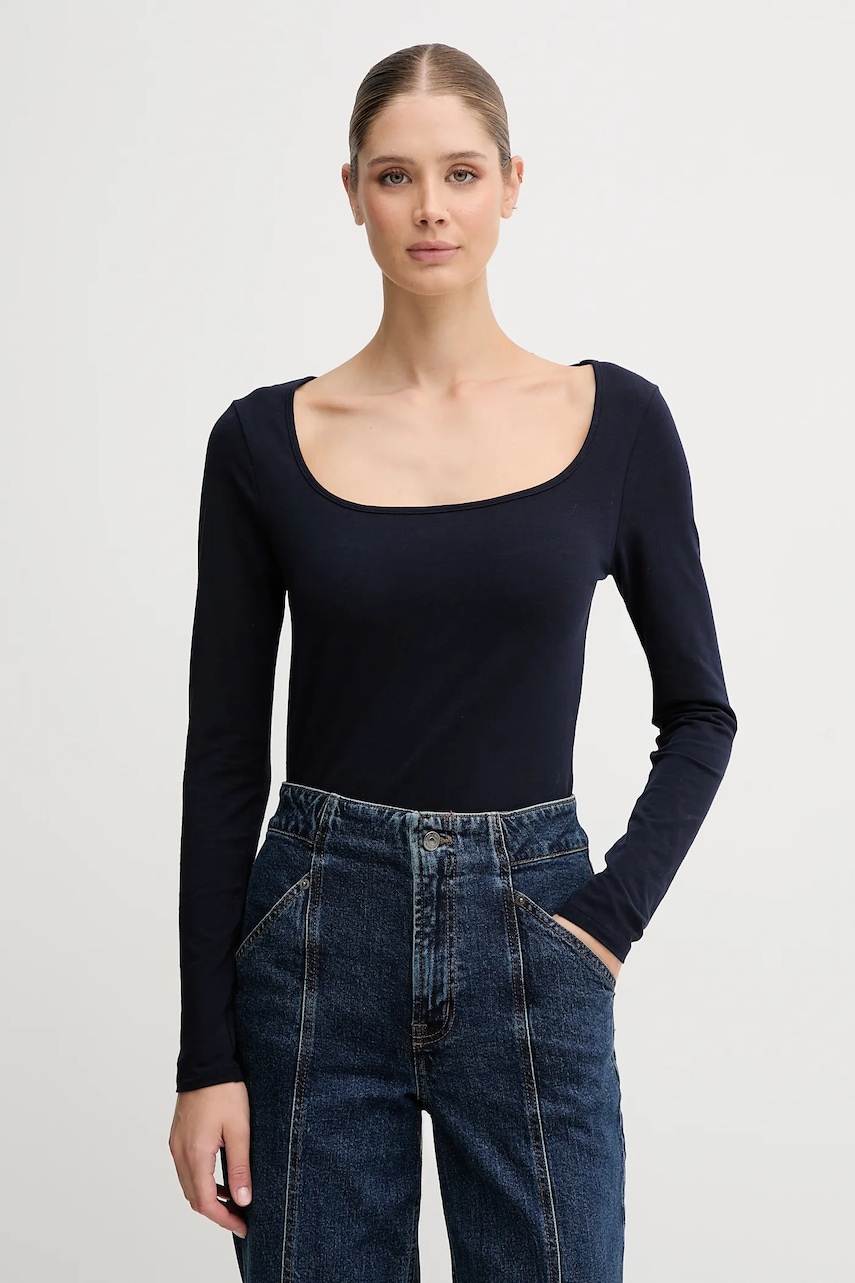 Tričko s dlouhým rukávem United Colors of Benetton tmavomodrá barva, 3FJHD10AQ