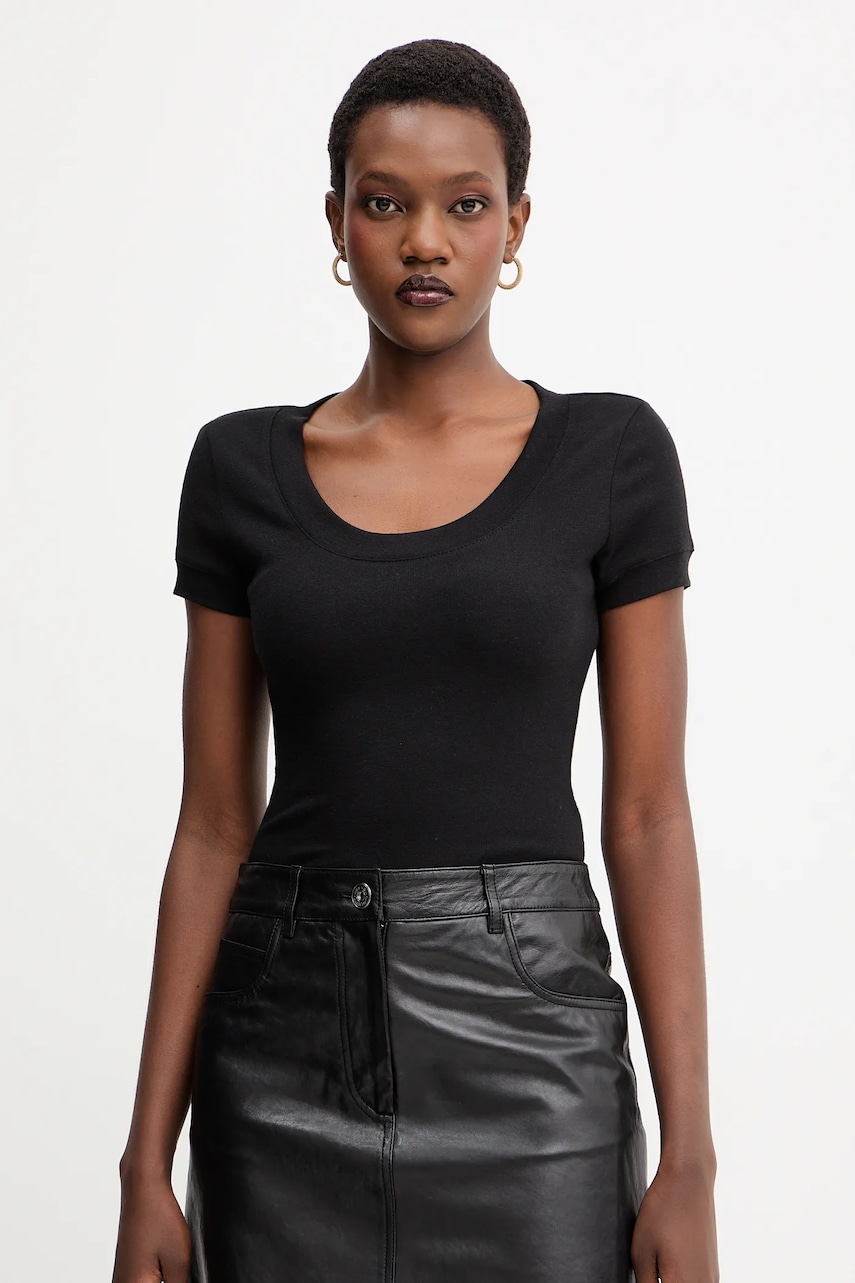 Tričko s příměsí hedvábí Guess TINA černá barva, W5YP11 KCNH2