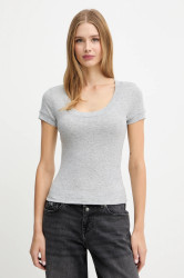 Tričko s příměsí hedvábí Guess TINA šedá barva, W5YP11 KCNH2