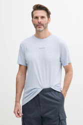 Tričko s příměsí lnu Calvin Klein pánské, modrá barva, s potiskem, KM0KM01138