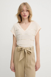 Tričko s příměsí lnu Morgan dámské, béžová barva, DORIANE