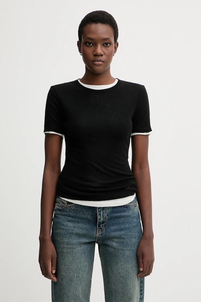 Tričko s příměsí vlny Miss Sixty 2-pack černá barva, 6S3SJ35400