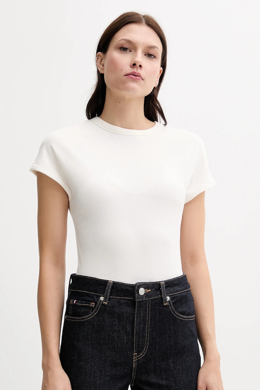 Tričko Tommy Hilfiger dámské, béžová barva, WW0WW45731