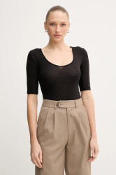 Tričko Tommy Hilfiger dámské, černá barva, WW0WW46116