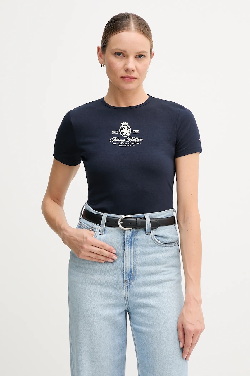 Tričko Tommy Hilfiger dámské, tmavomodrá barva, WW0WW47316