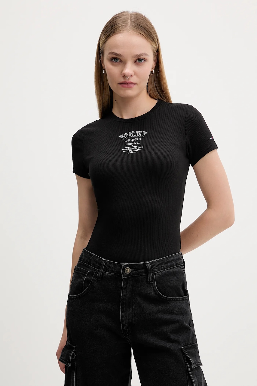 Tričko Tommy Jeans dámské, černá barva, DW0DW21584