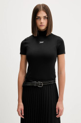 Tričko Tommy Jeans dámské, černá barva, s pologolfem, DW0DW21563