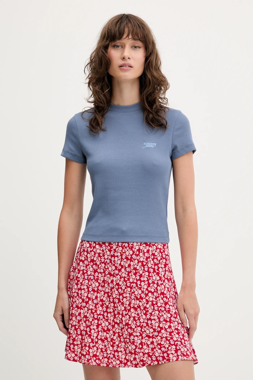 Tričko Tommy Jeans dámské, modrá barva, DW0DW20910