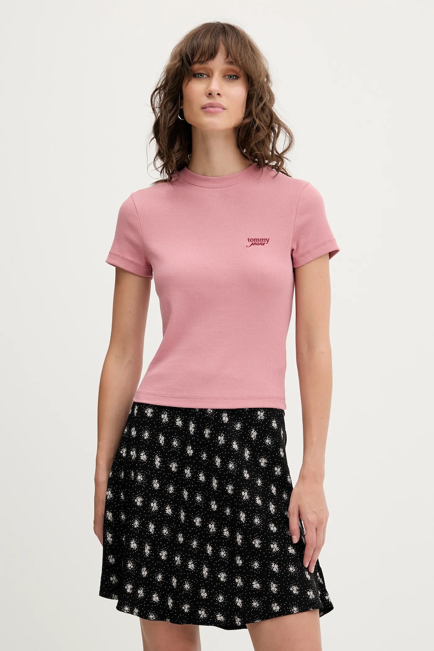 Tričko Tommy Jeans dámské, růžová barva, DW0DW20910