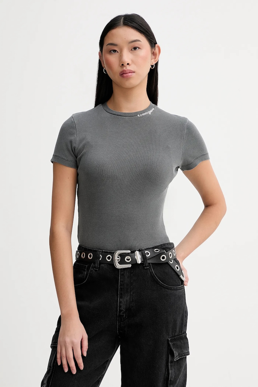 Tričko Tommy Jeans dámské, šedá barva, DW0DW22079