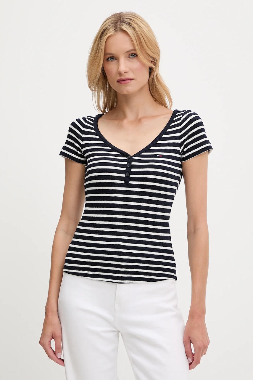 Tričko Tommy Jeans dámské, tmavomodrá barva, DW0DW20902