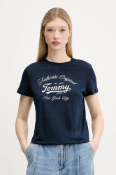 Tričko Tommy Jeans dámské, tmavomodrá barva, DW0DW21404