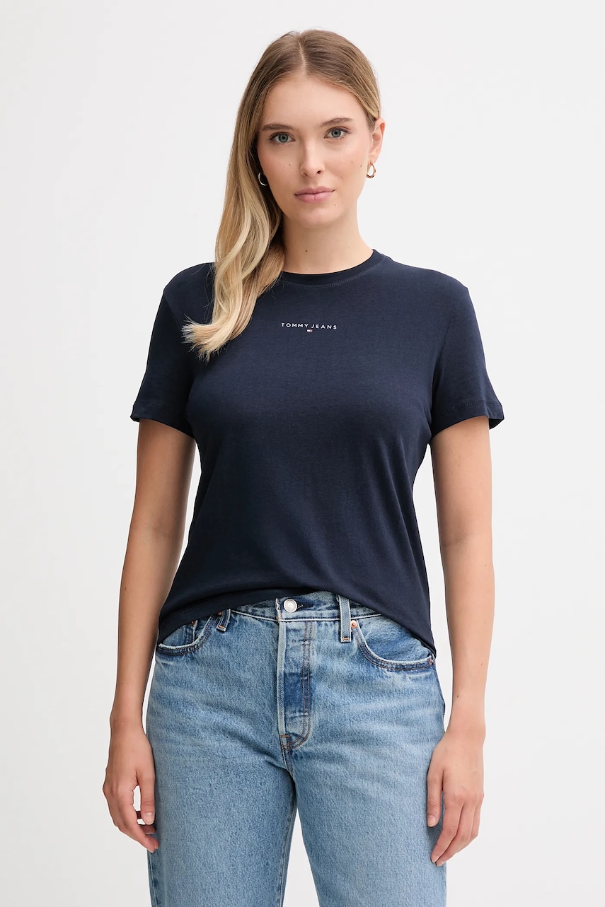 Tričko Tommy Jeans dámské, tmavomodrá barva, DW0DW21964