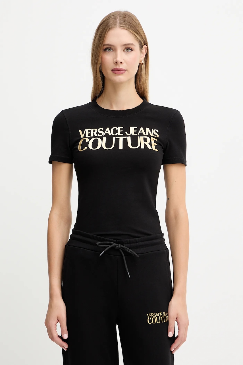 Tričko Versace Jeans Couture dámské, černá barva, 79HAHT02 CJ03T