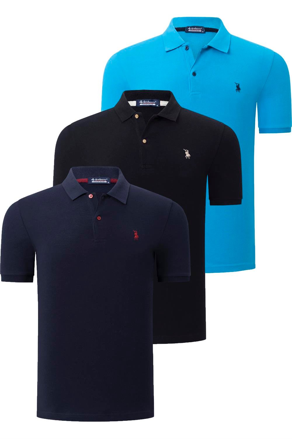 TRIPLE SET T8561 DEWBERRY MEN'S T-SHIRT-BLACK-NAVY-BLUE