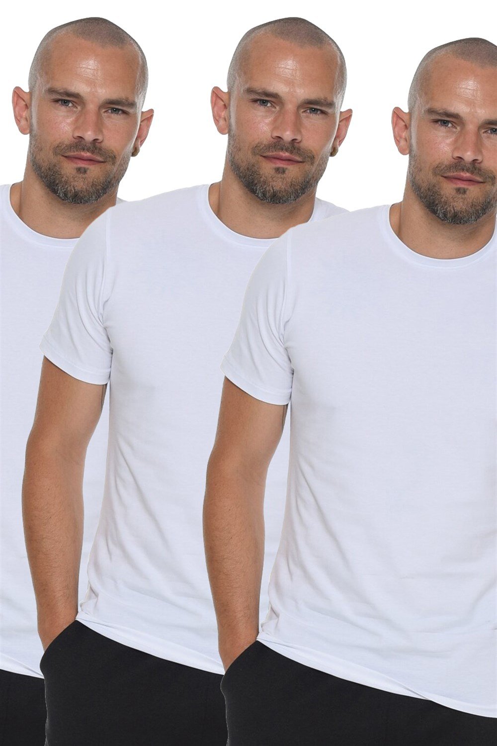 TRIPLE SET T8569 DEWBERRY BIKE COLLAR MEN'S T-SHIRT-WHITE-WHITE-WHITE