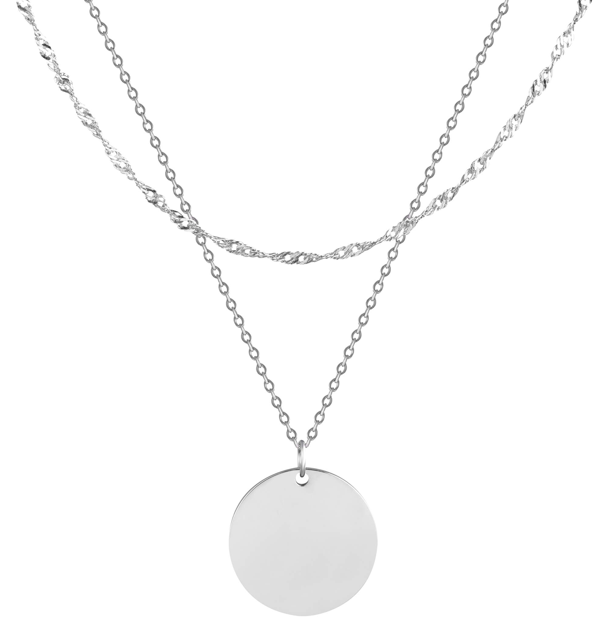 Troli Dvojitý ocelový náhrdelník s kruhovým přívěskem