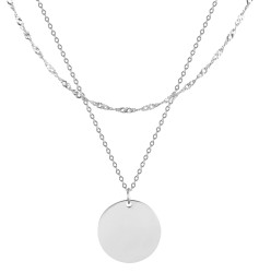 Troli Dvojitý ocelový náhrdelník s kruhovým přívěskem