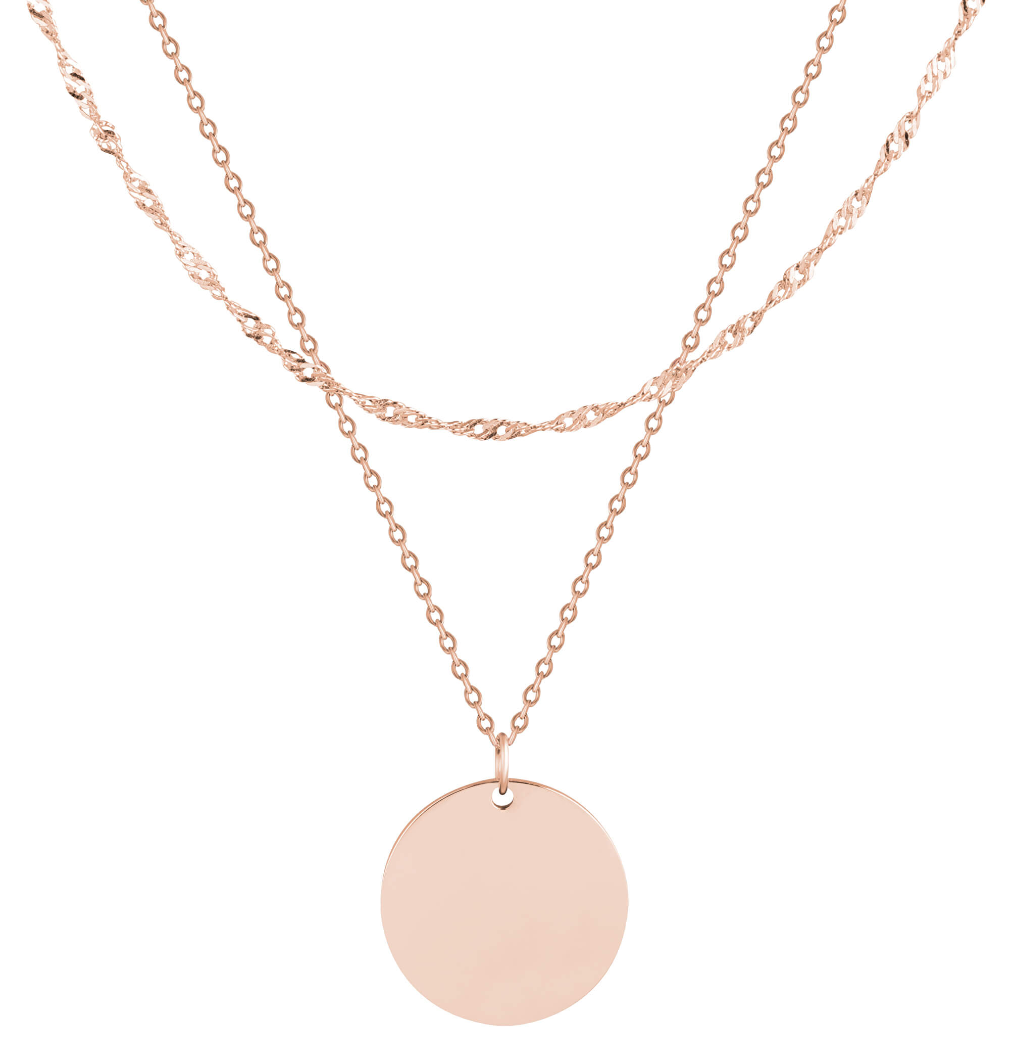 Troli Pozlacený dvojitý náhrdelník z oceli s kruhovým přívěskem