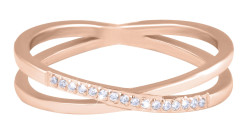 Troli Pozlacený dvojitý prsten z oceli s čirými zirkony Rose Gold 49 mm