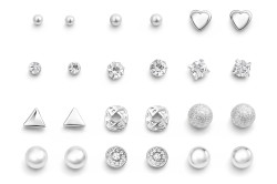 Troli Sada elegantních náušnic - pecky Silver (12 párů)